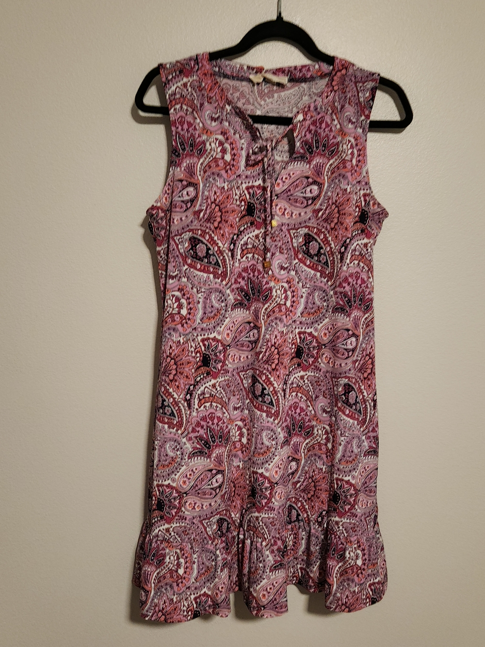 Michael Kors Paisley Sleeveless Dress Size M Pink Ruffle Hem - Picture 3 of 8